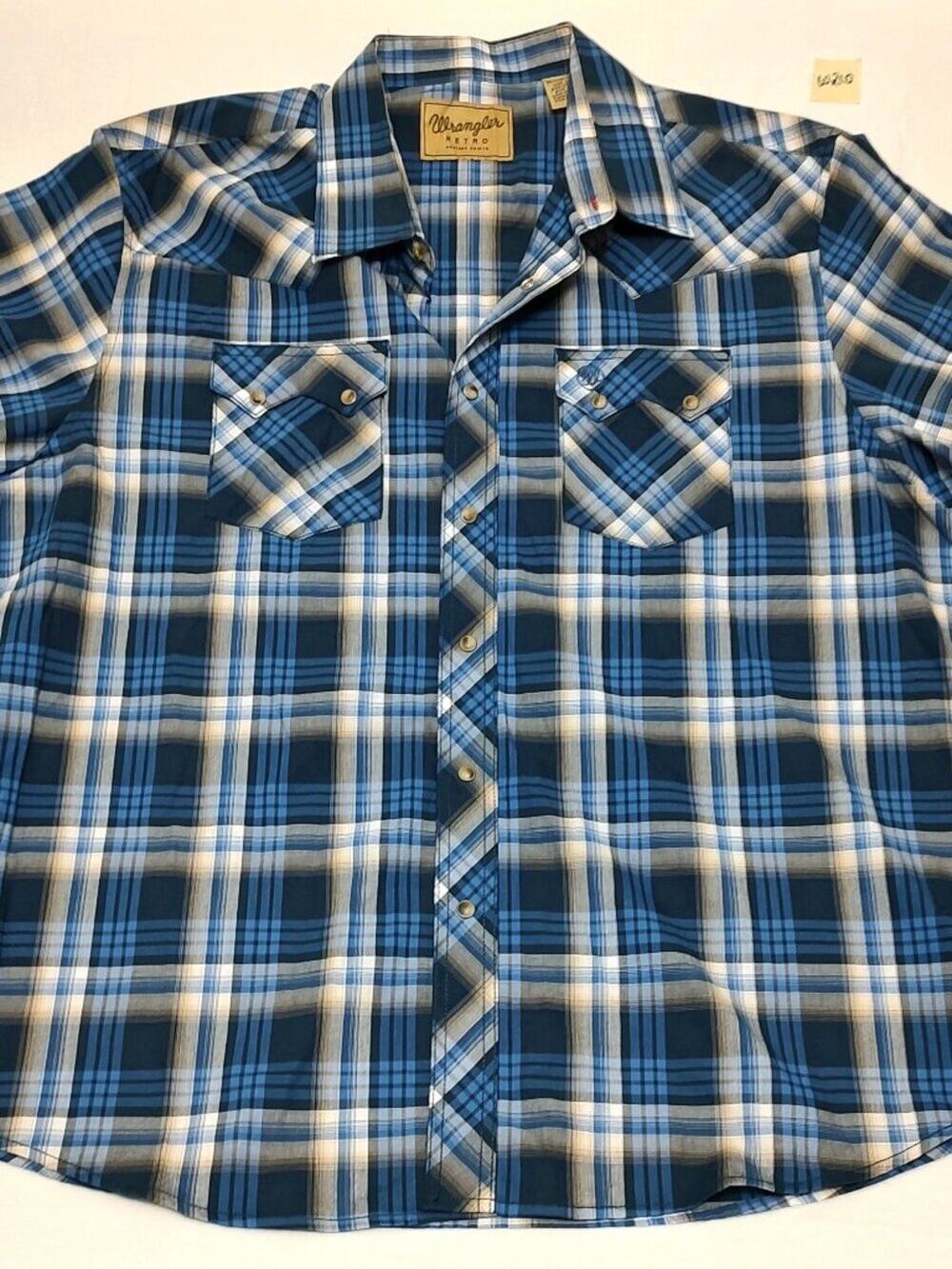 Wrangler Retro Western Short Sleeve Button Shirt Men 2XL - Blue/White Patterned